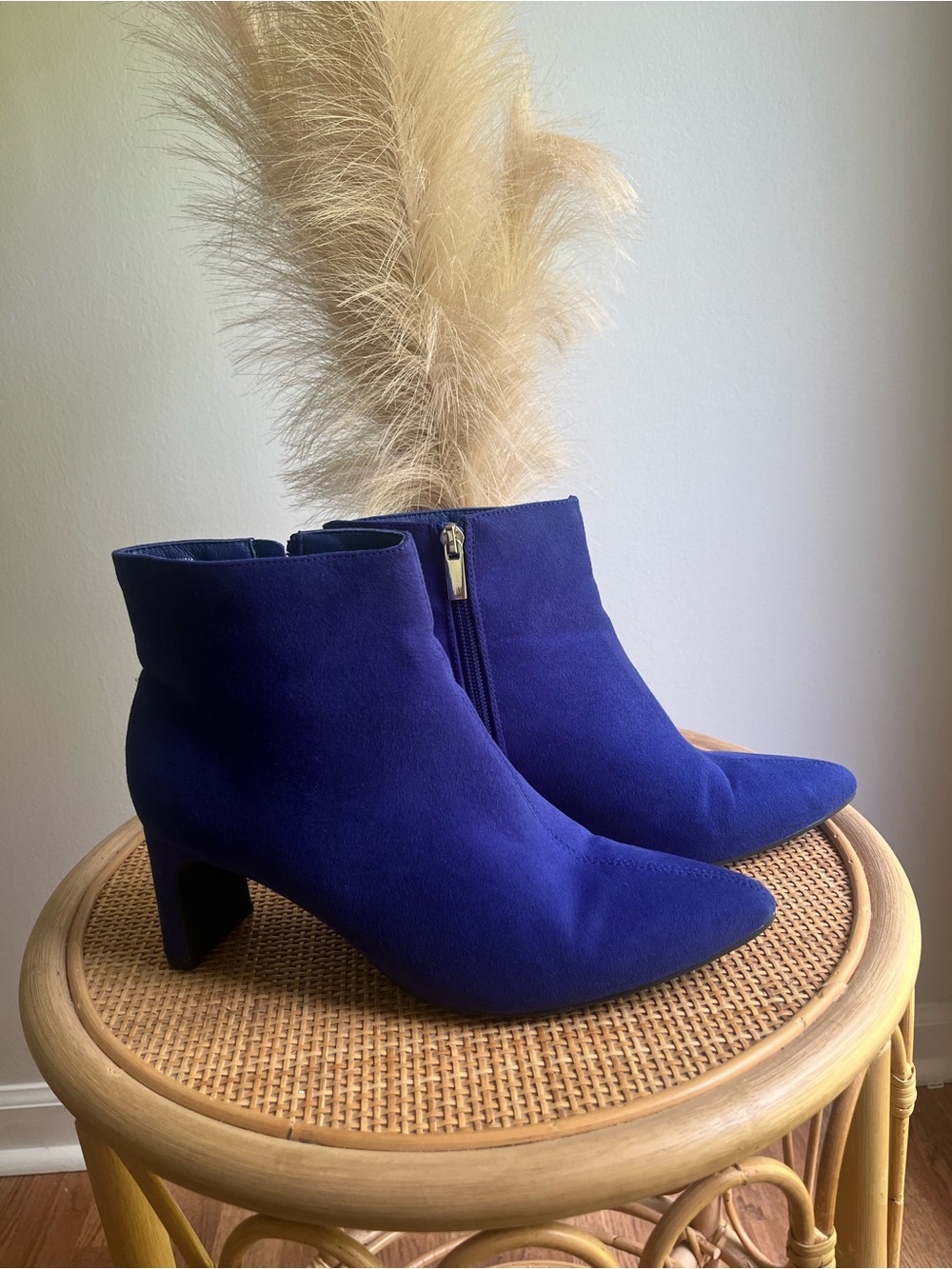 Faux Suede Royal Blue Ankle Boots - Women's Dress Booties - Cato
